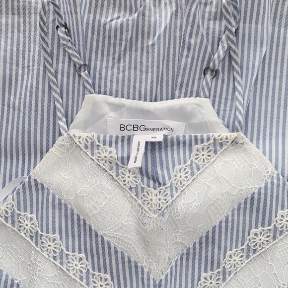 BCBGeneration Pinstripe Lace Square Neck Dress XS - Picture 9 of 11